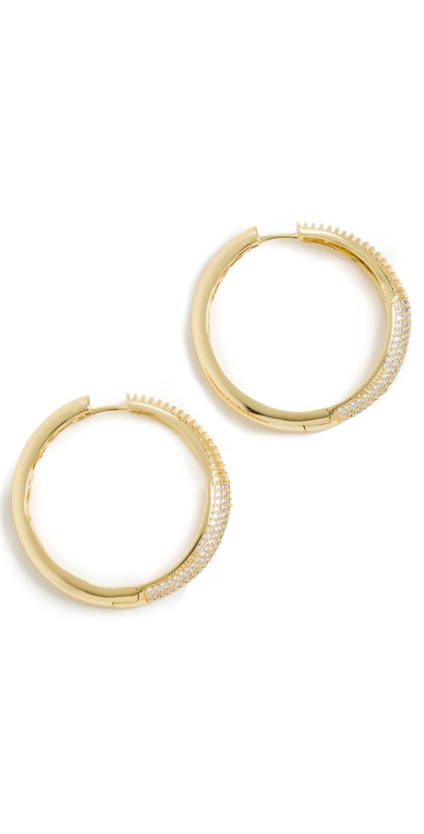 By Adina Eden Pave x Ridged Hoop Earrings Gold