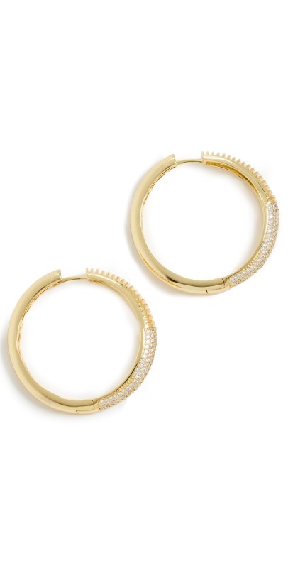 By Adina Eden Pave x Ridged Hoop Earrings Gold