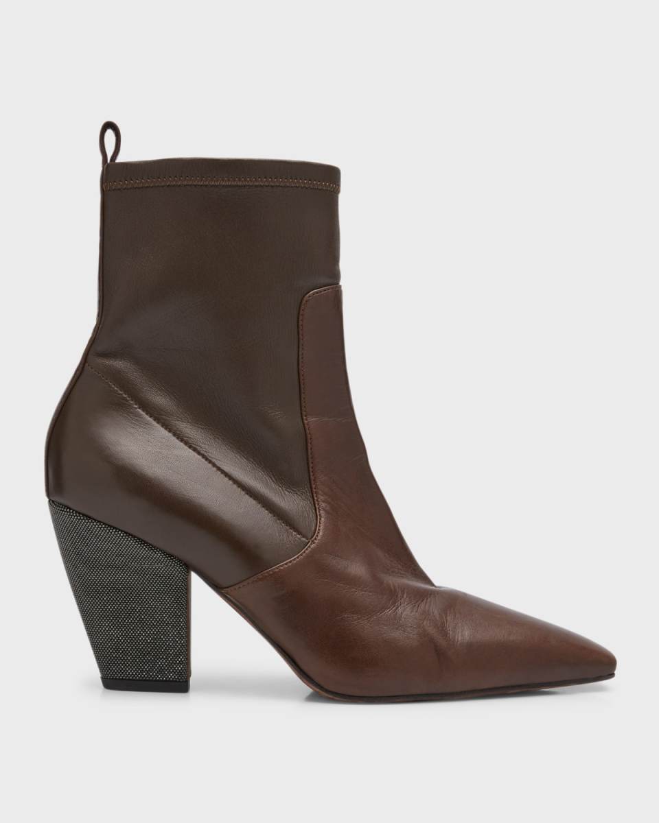 Leather Monili-Heel Zip Booties