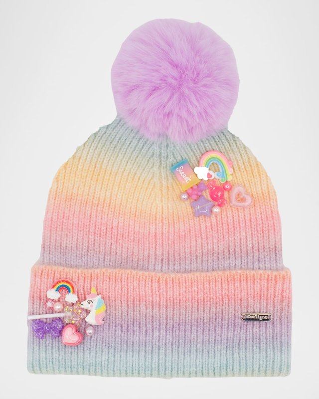 Girl's Charmed Beanine W/ Faux Fur Pom Pom