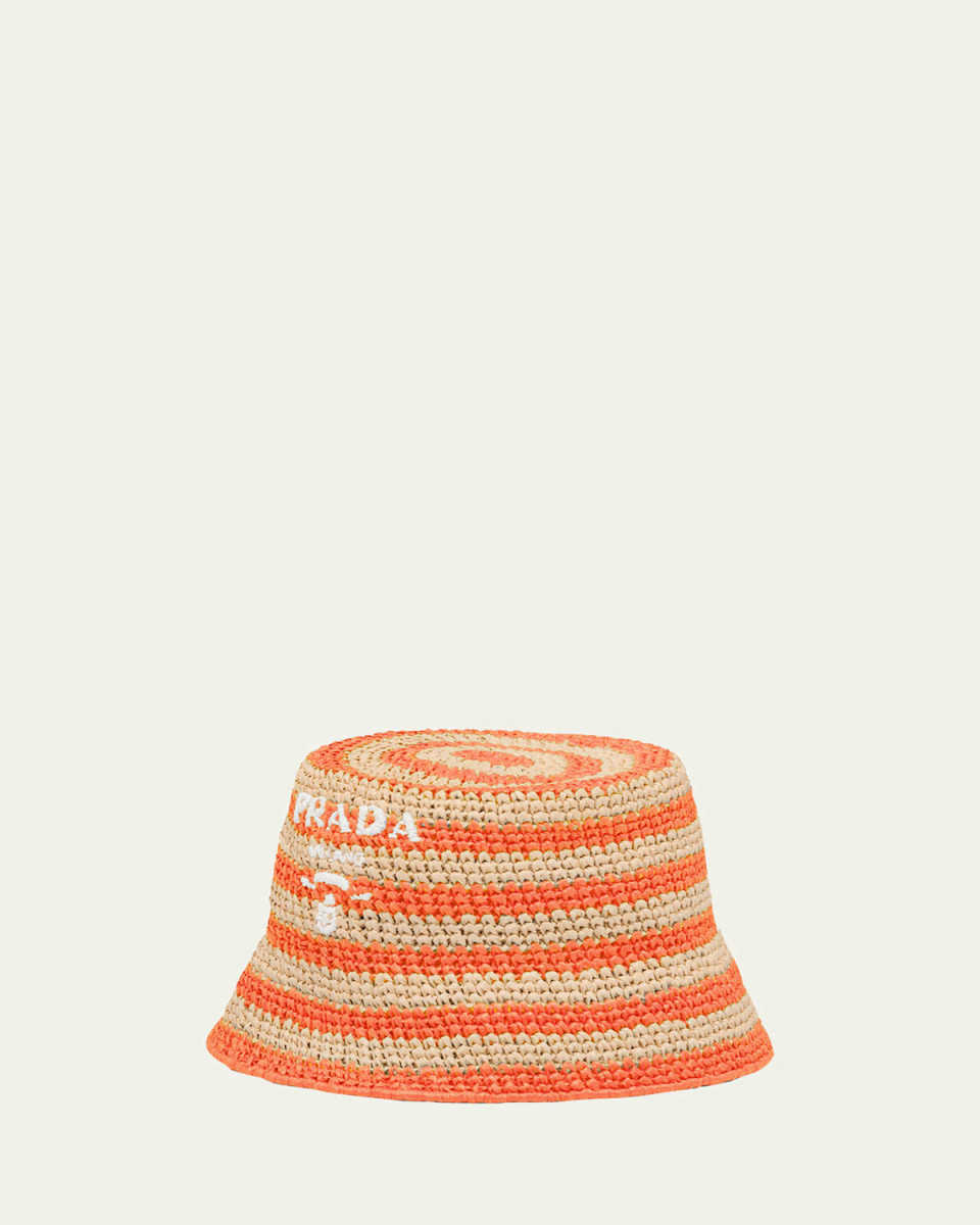 Logo Striped Raffia Bucket Hat
