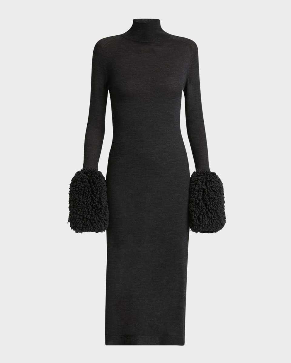 Bubble-Cuff Long-Sleeve Midi Sweater Dress