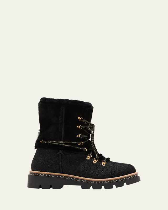 Shearling-Lined Leather Hiking Boots