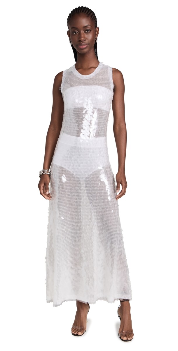 Norma Kamali Sleeveless Long Swing Dress Clear/White