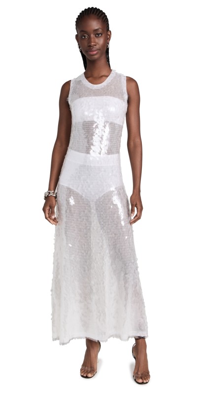 Norma Kamali Sleeveless Long Swing Dress Clear/White