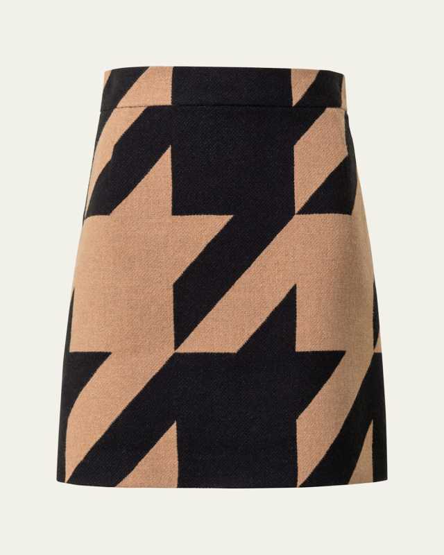 XL Houndstooth Wool Blend Jacquard Skirt