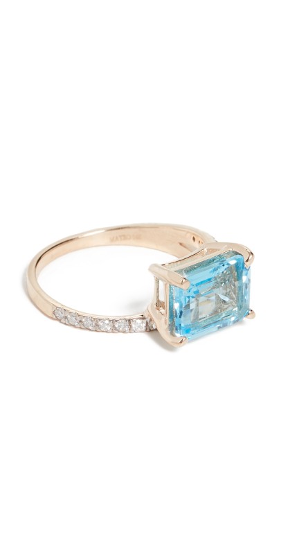 Mateo 14k Blue Topaz Point of Focus Ring Yellow Gold