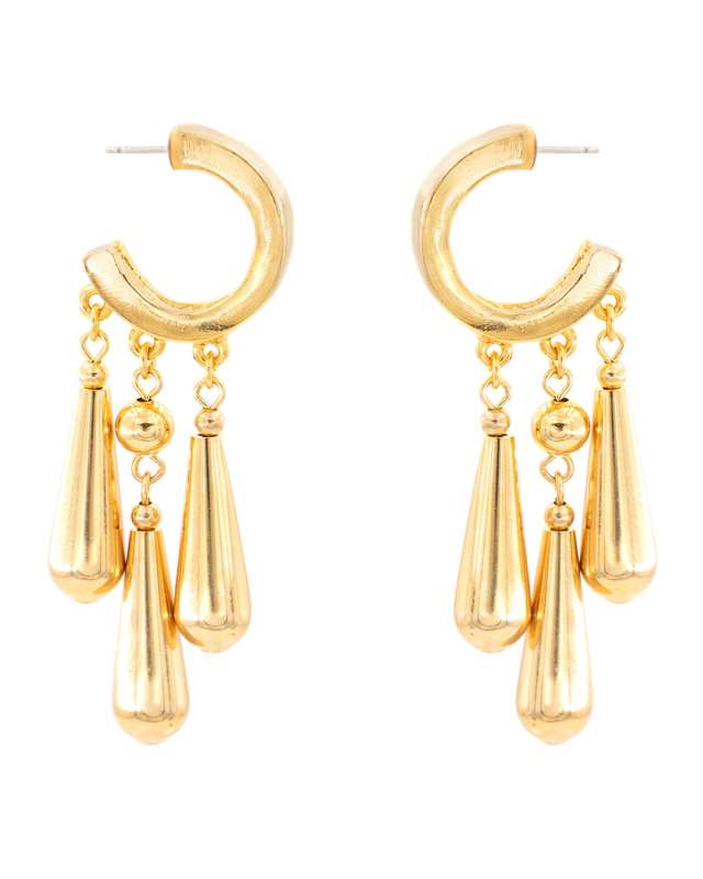 Gold Ball Dangle Hoop Earrings