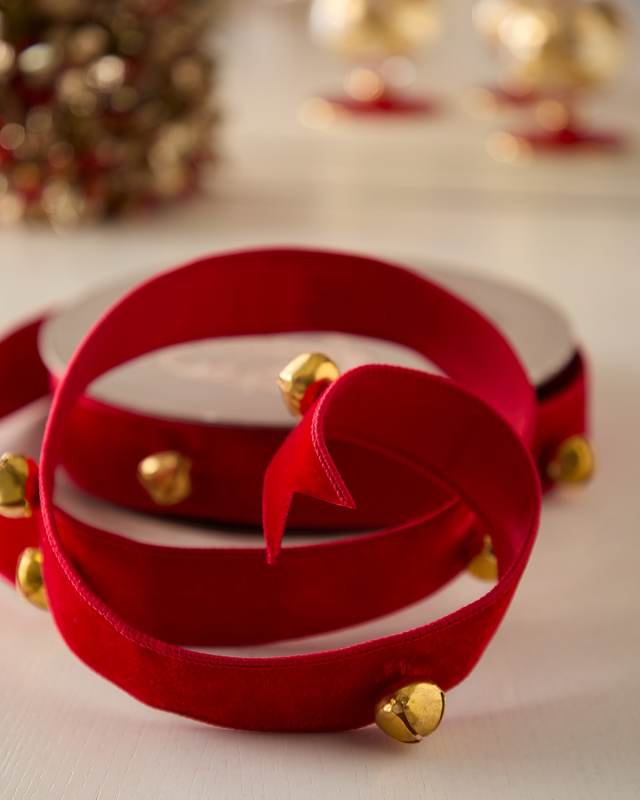 Velvet Ribbon with Jingle Bells, 1.5"W x 5 Yards