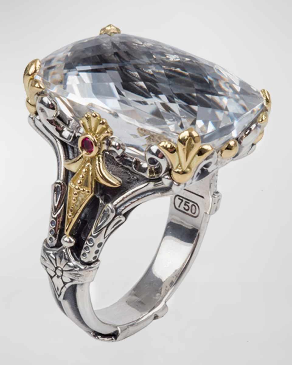Pythia Onyx/Crystal Rectangle Ring with Corundum