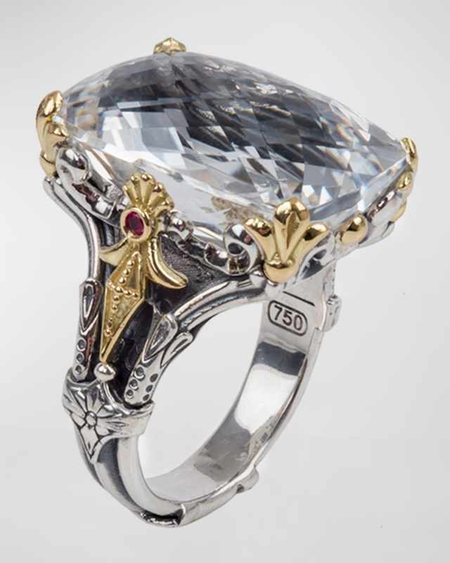 Pythia Onyx/Crystal Rectangle Ring with Corundum