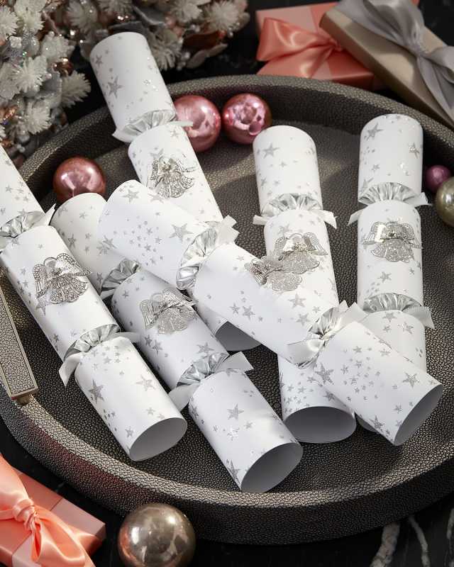 Glitter Stars with Angel Trim Christmas Crackers, Set of 6