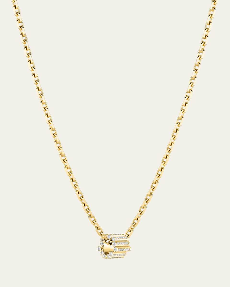 18K Yellow Gold Edge Large Pave Diamond Pendant Necklace