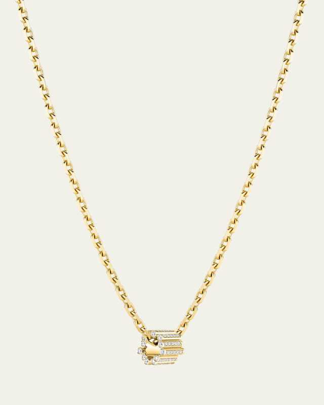 18K Yellow Gold Edge Large Pave Diamond Pendant Necklace