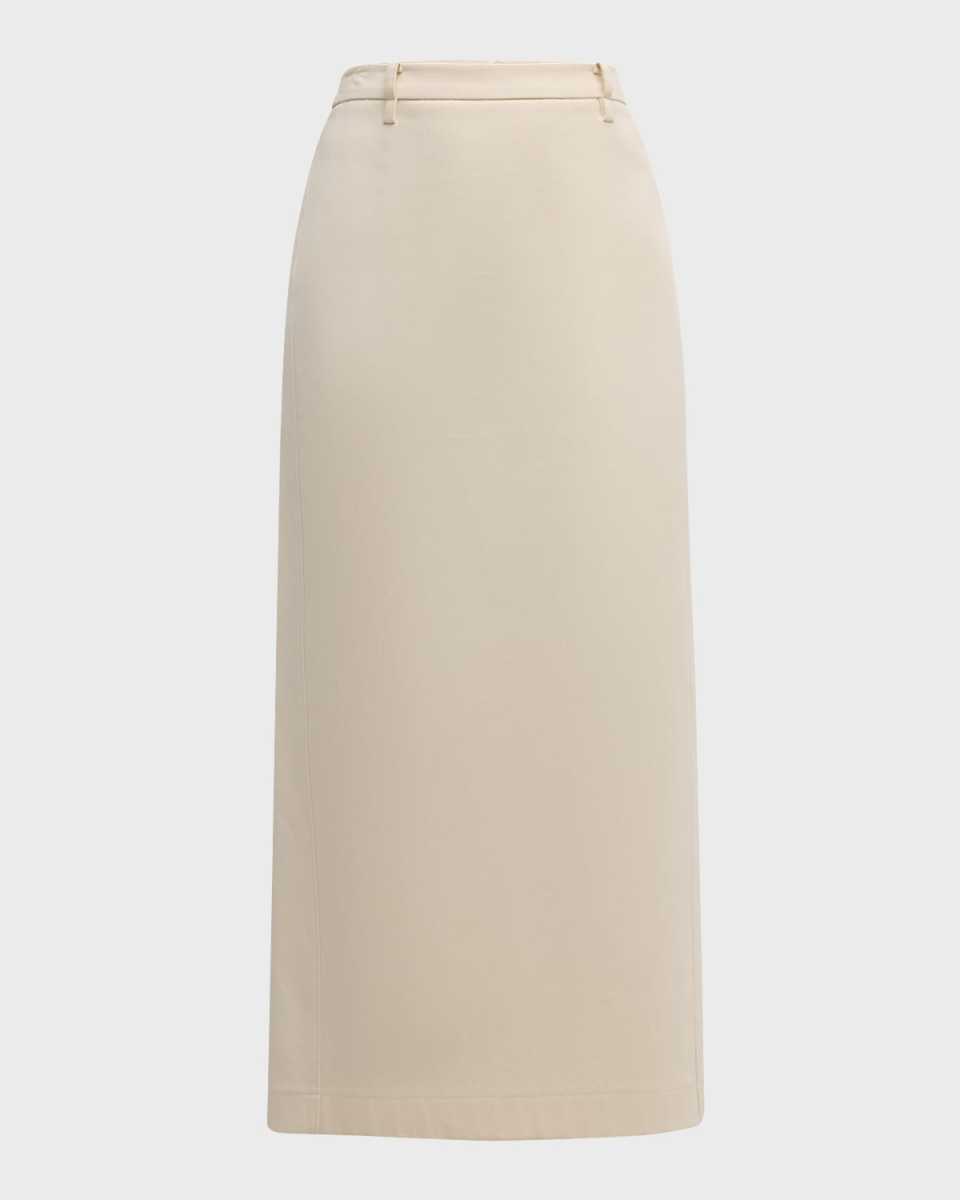 Belted Straight Twill Midi Skirt