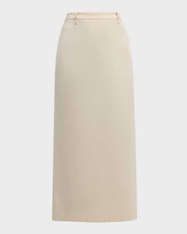 Belted Straight Twill Midi Skirt
