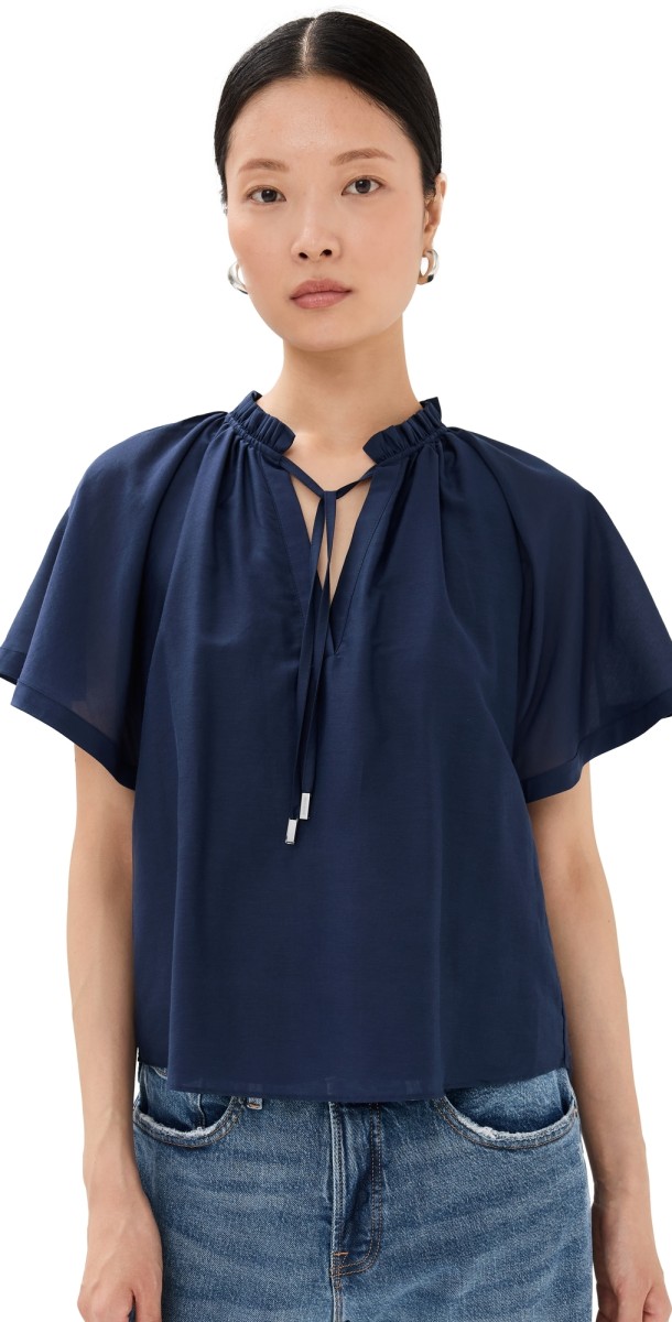 SIMKHAI Ludovica Short Sleeve V Neck Top Midnight
