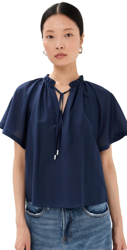 SIMKHAI Ludovica Short Sleeve V Neck Top Midnight