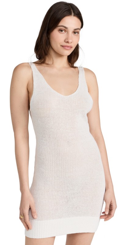 Onia Linen Knit V Neck Mini Dress White