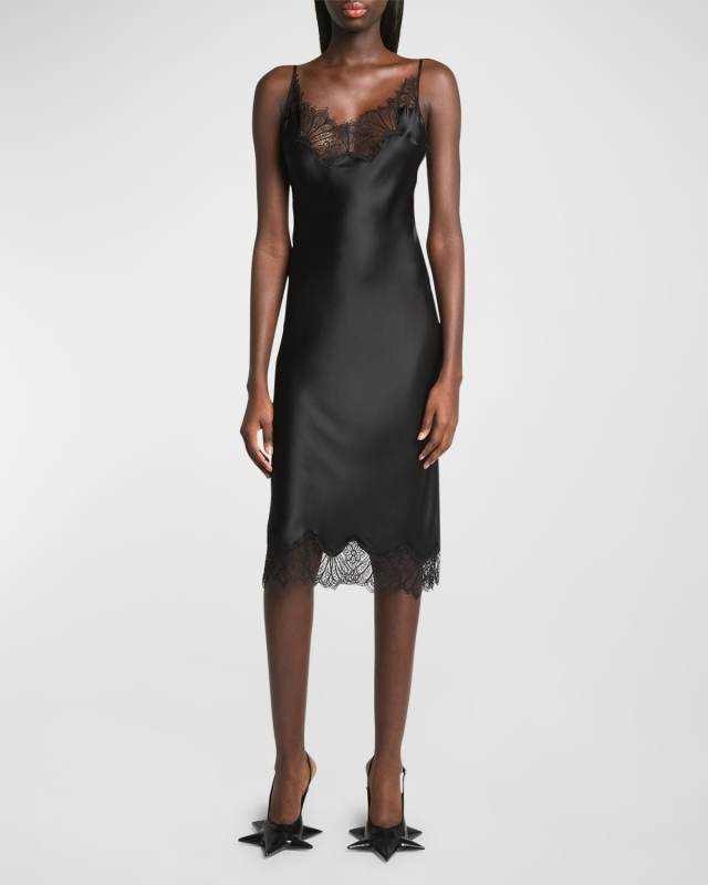 Lace Sleeveless Silk Slip Dress