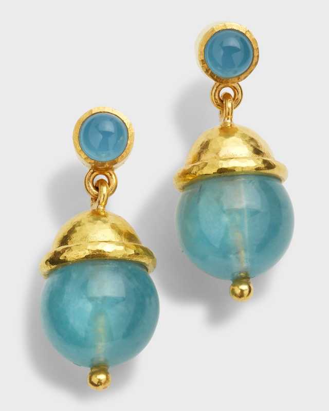 5mm Aquamarine and 12mm Aquamarine Drop Earrings