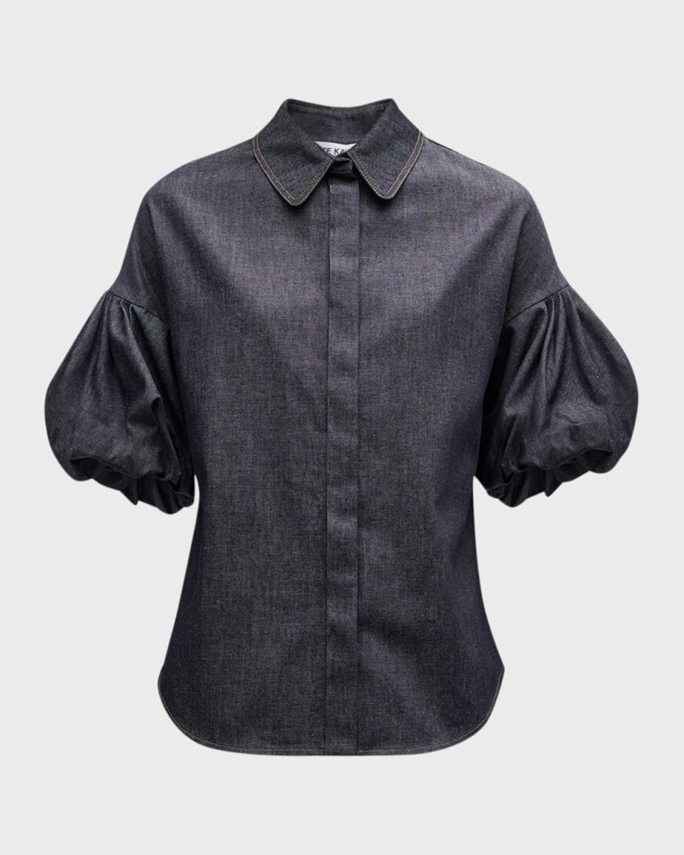 Puff-Sleeve Collared Shirt