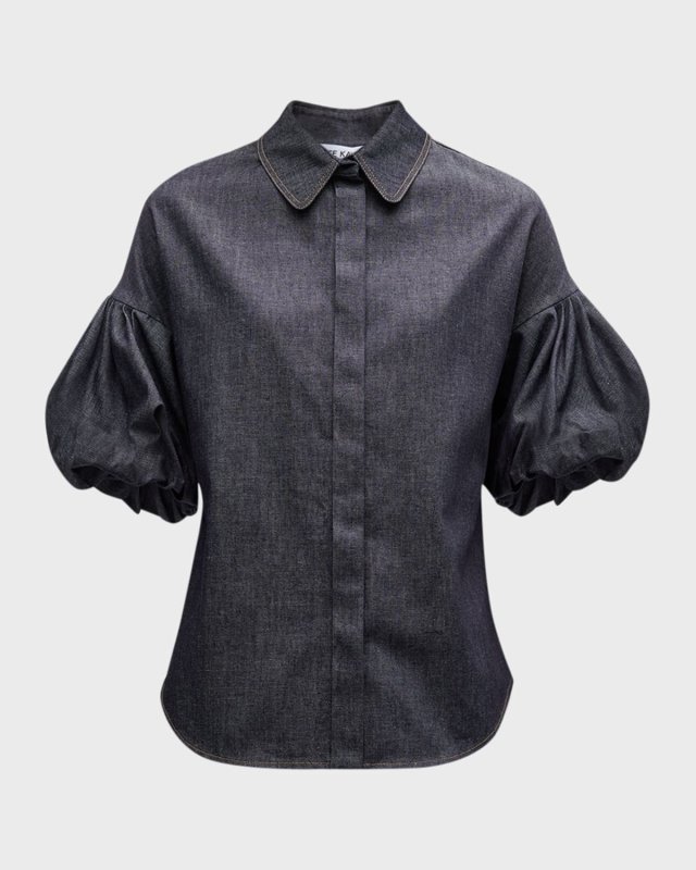 Puff-Sleeve Collared Shirt