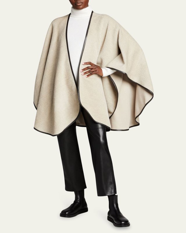 Baby Alpaca Cape w/ Leather Trim