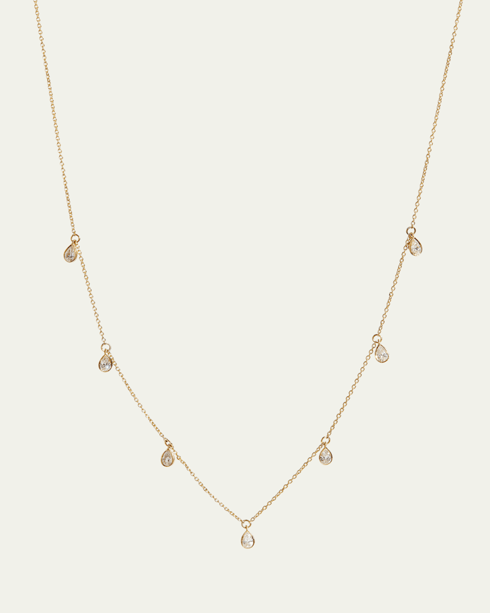 14K Yellow Gold Bezel Pear Diamond Station Necklace, 16-18"L