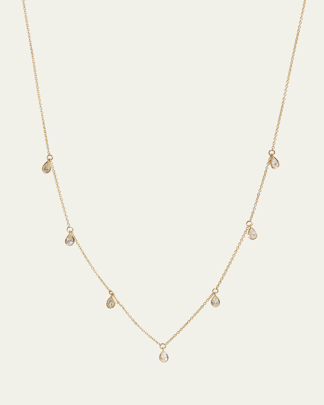14K Yellow Gold Bezel Pear Diamond Station Necklace, 16-18"L