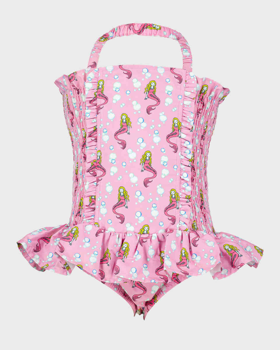 Girl's Mermaid Ruched Swimsuit, Size 2-10