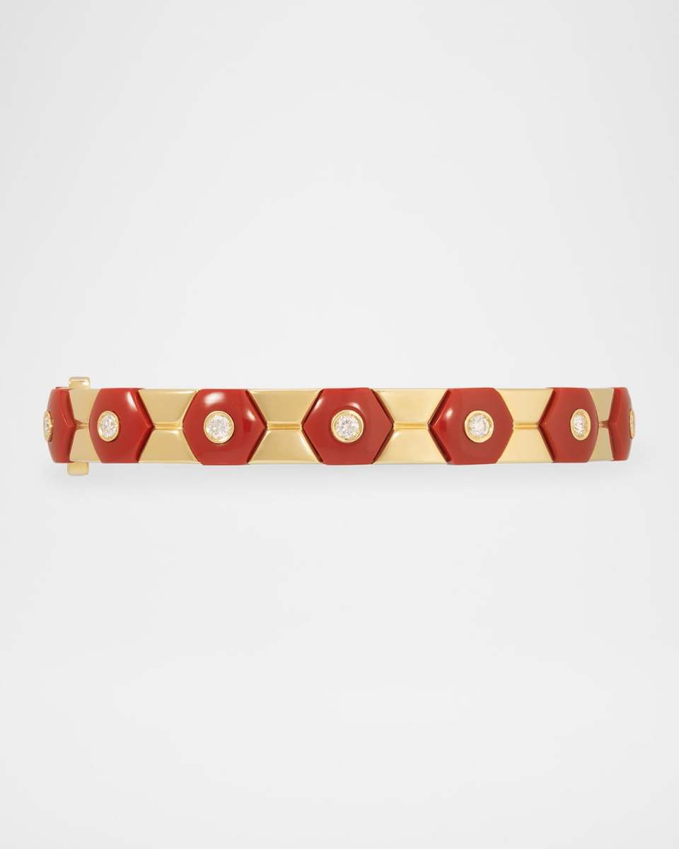 18K Yellow Gold Baia Sommersa Bangle with Diamonds and Coral