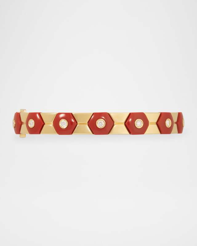18K Yellow Gold Baia Sommersa Bangle with Diamonds and Coral