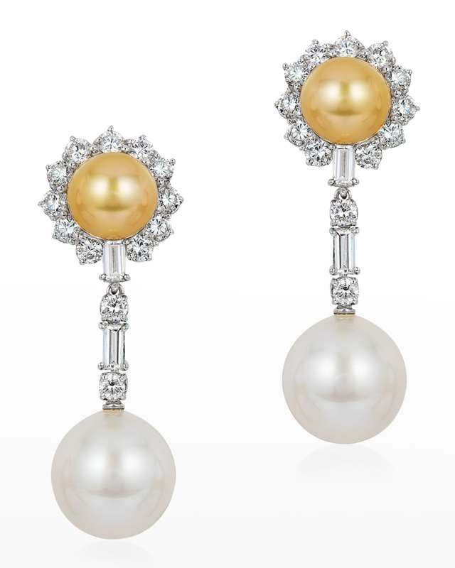 Golden Pearl and Diamond Earrings