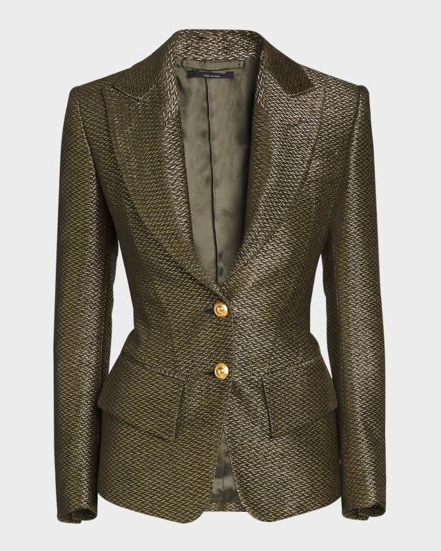 Metallic Silk-Blend Boucle Single-Breasted Jacket