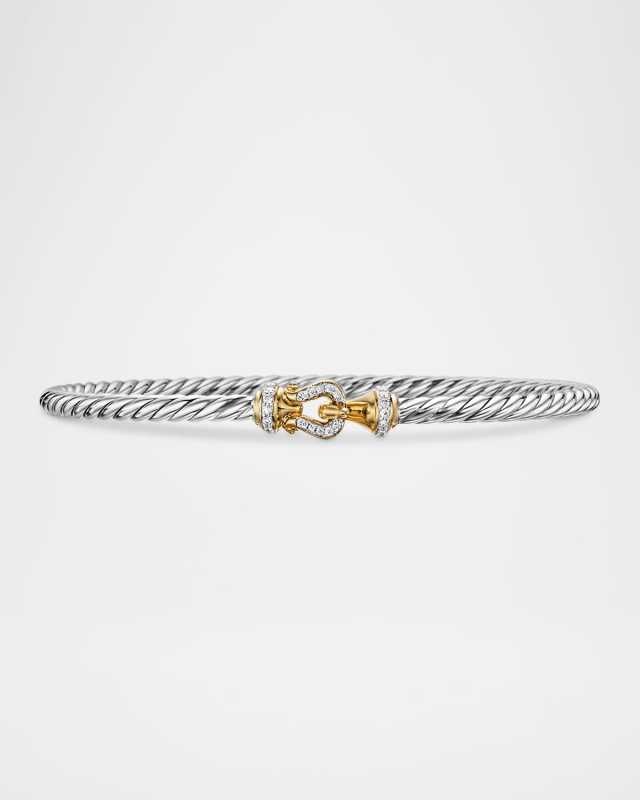 3mm Buckle Helena Bracelet with Diamonds, Silver and Gold