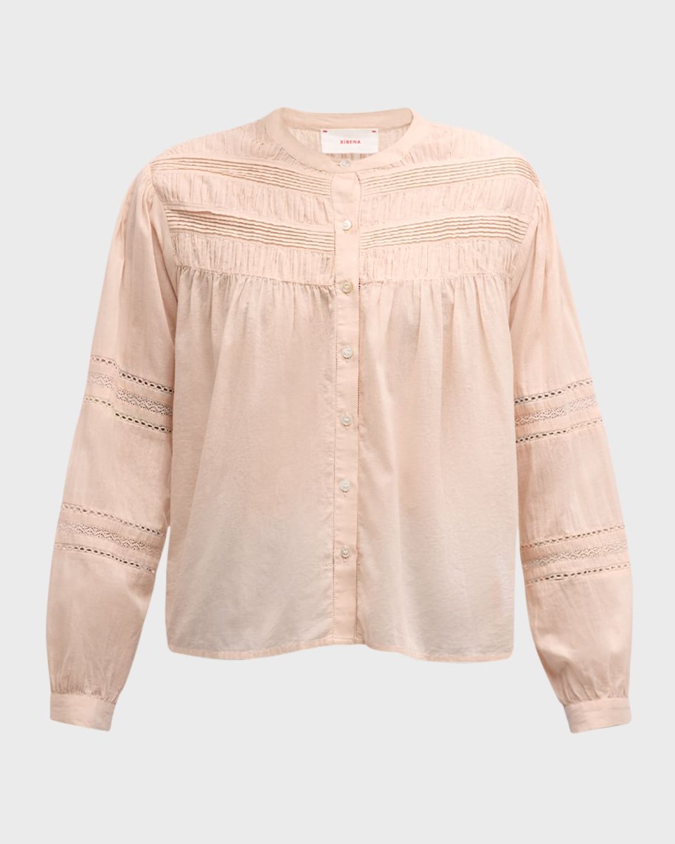 Allie Shirred Lace-Inset Cotton Shirt