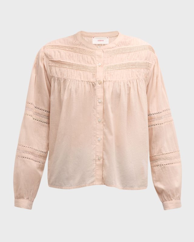 Allie Shirred Lace-Inset Cotton Shirt