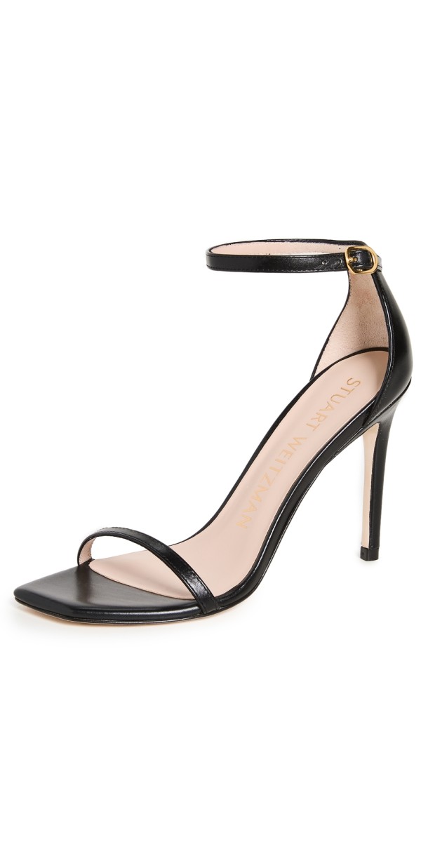 Stuart Weitzman Nudistcurve 100 Smooth Leather Sandals Black