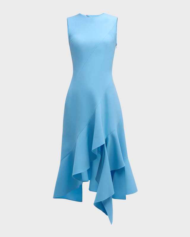 Sleeveless Jewel-Neck Asymmetric-Hem Midi Dress