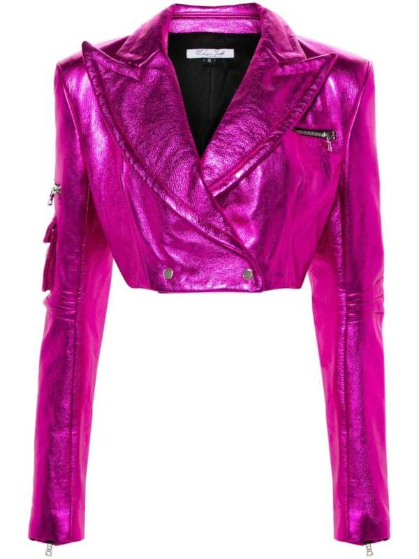 metallic cropped leather jacket