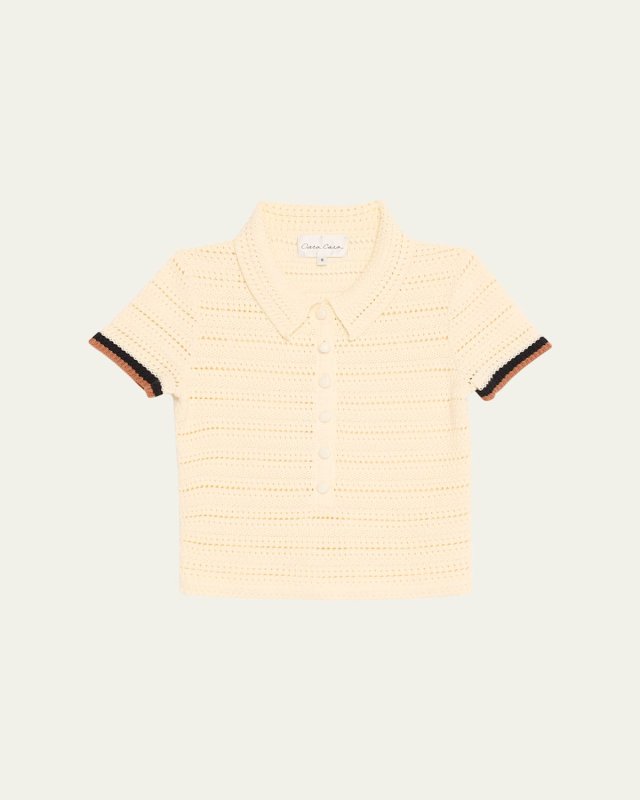 Lydia Tipped Cotton Crochet Polo Top