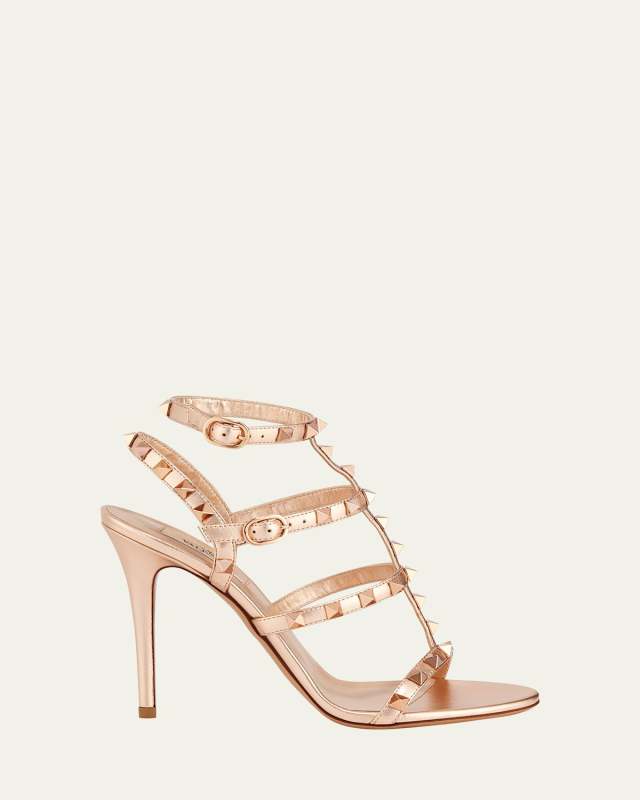Rockstud Caged Metallic High-Heel Sandals