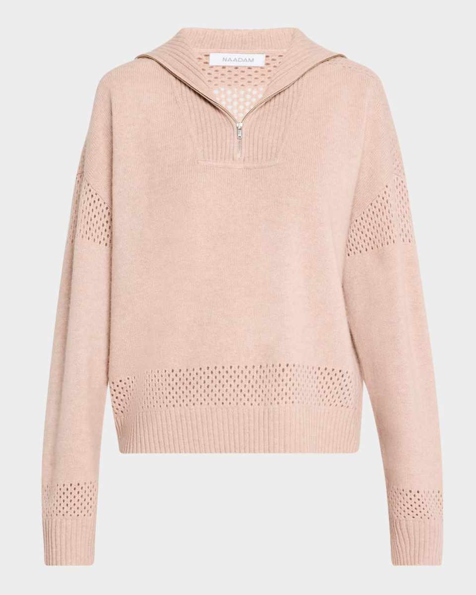 Mixed Stitch Wool-Cashmere Quarter Zip Pullov