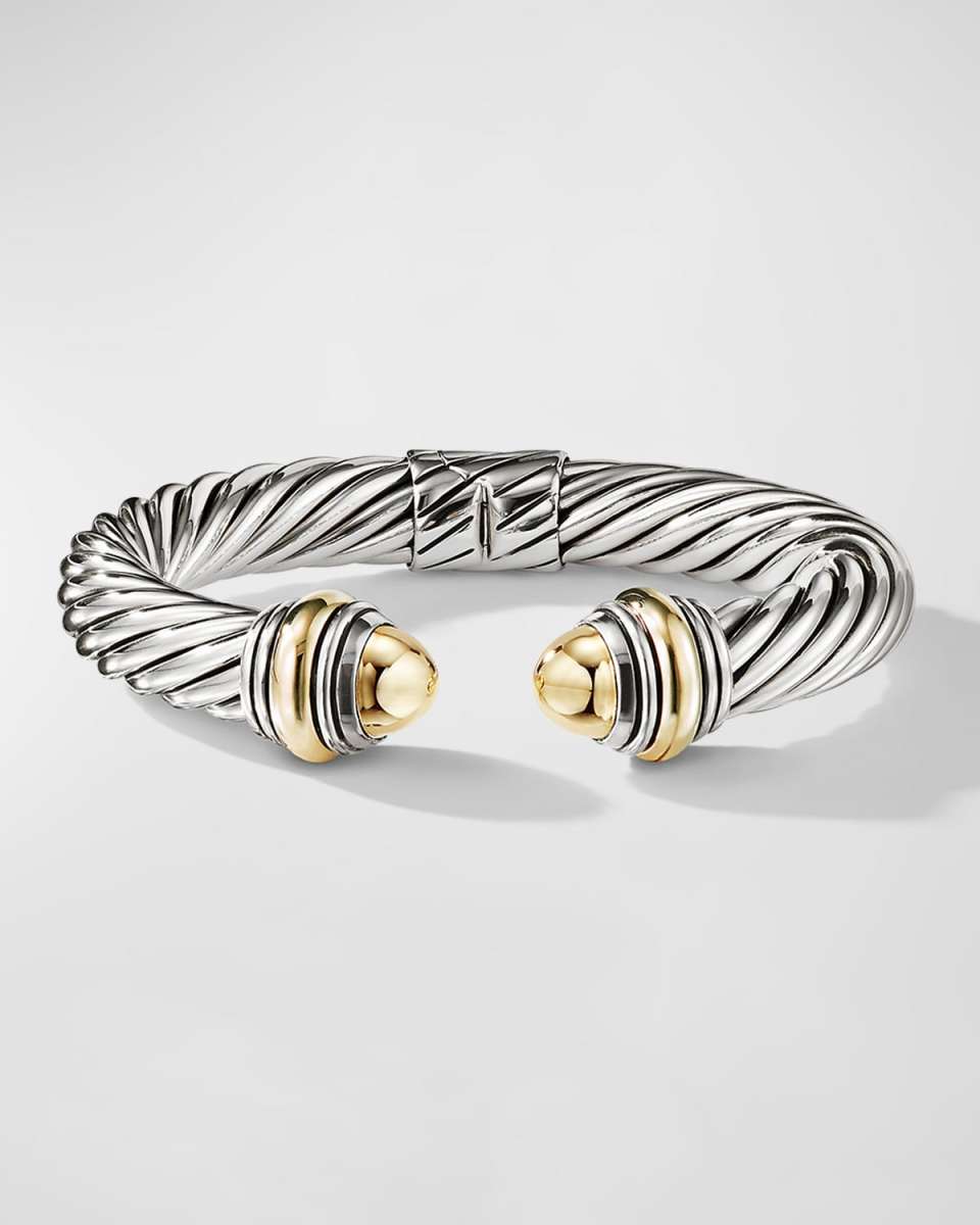 Cable Bracelet in Silver with 14K Gold, 10mm