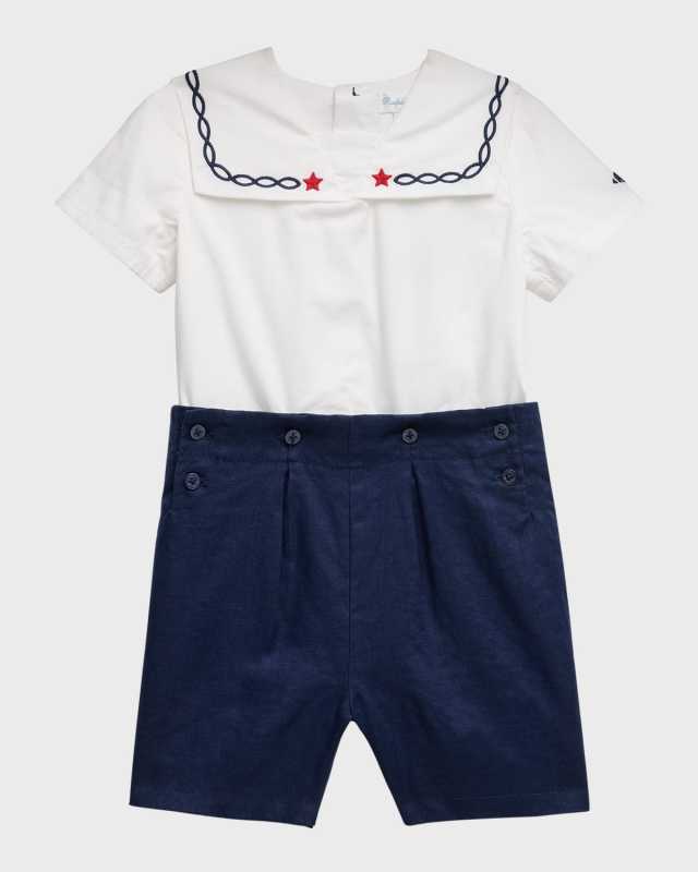 Boy's Cotton Broadcloth Sailor Shirt and Shorts Set, Size 9M-