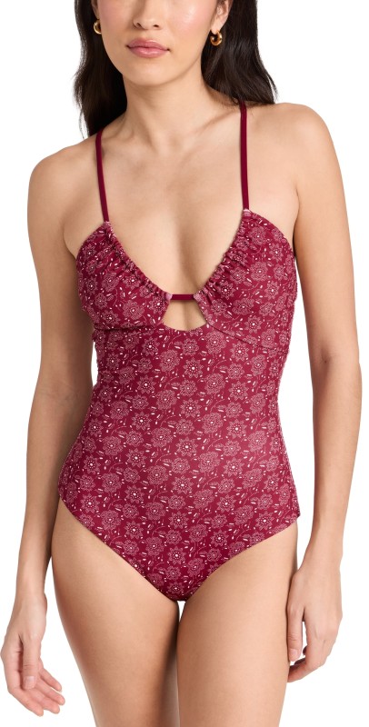 THE GREAT. The Reversible Keyhole One Piece Ruby Bandana Daisy/Golden Sand