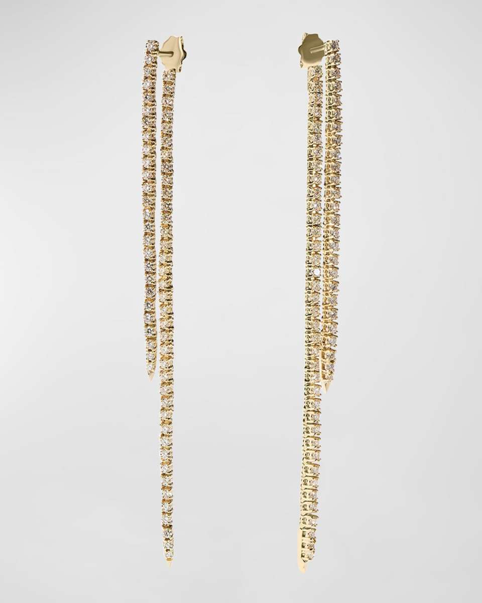 14K Yellow Gold Graduating Tennis Front-To-Back Long Linear Diamond Earrings