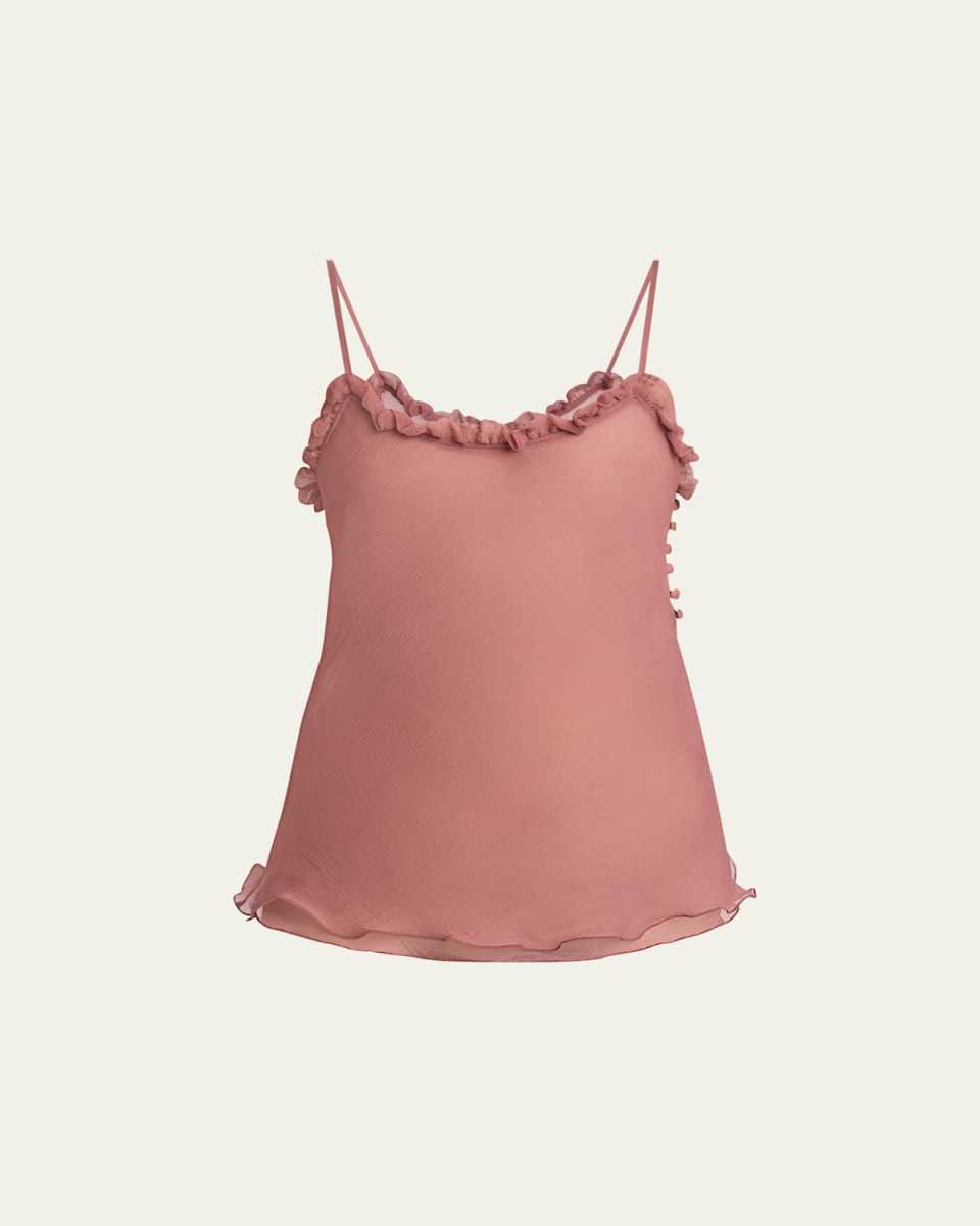 Lingerie Tulle Ruffle-Trim Silk Camisole