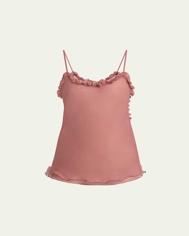 Lingerie Tulle Ruffle-Trim Silk Camisole
